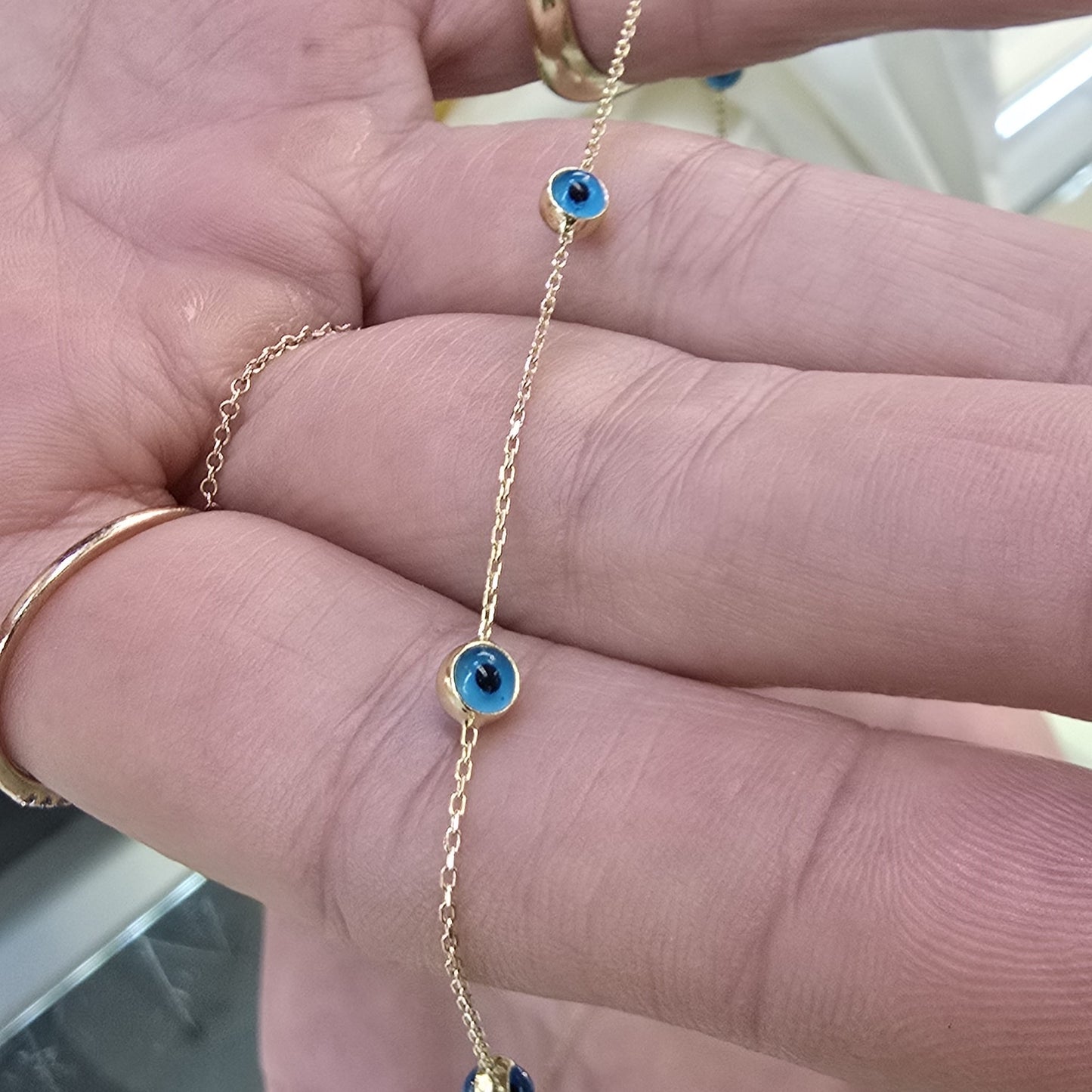 Solid 14K Gold Evil Eye Station Necklace