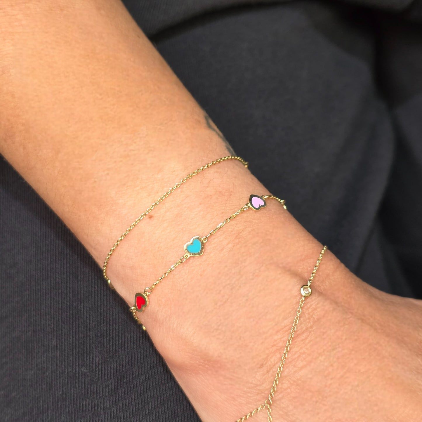 14kt Solid Gold Enamel Heart Bracelet