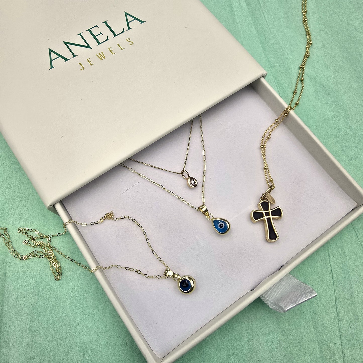 14K Solid Gold Cross Pendant Necklace with Natural Onyx Stone for Everyday Elegance