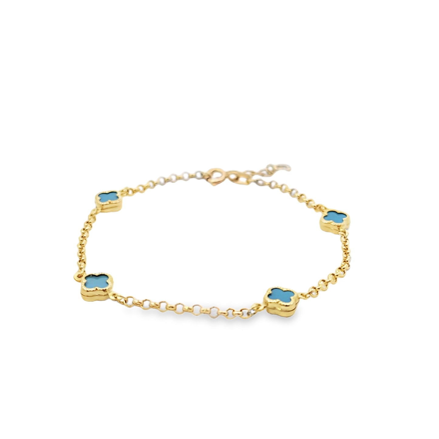 Solid 14K Gold Clover Bracelet – Turquoise Gemstone