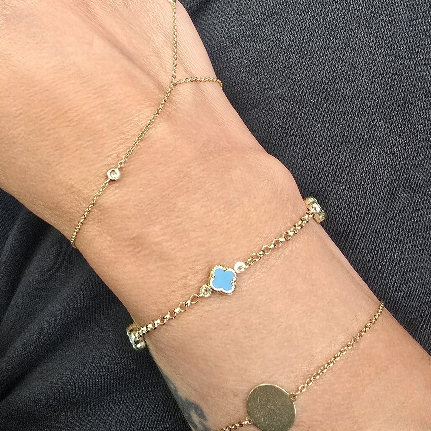 Solid 14K Gold Clover Bracelet – Turquoise Gemstone