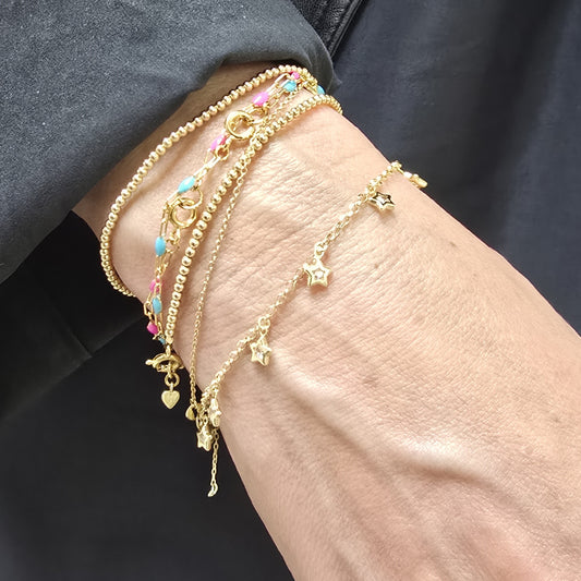 14k Solid Gold Bracelet with Cubic Zirconia Star Charms