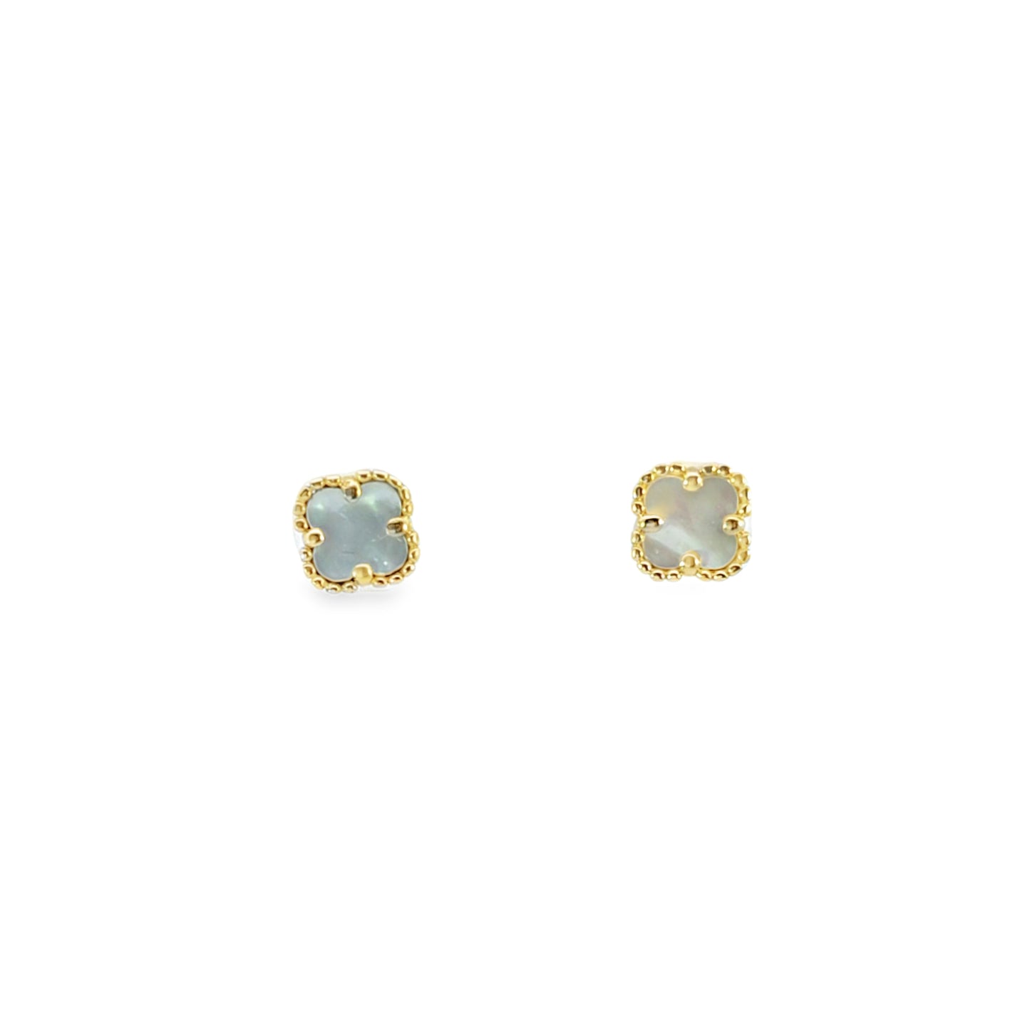 Genuine 14kt Gold Clover Earrings – Mother of Pearl Inlay for Women