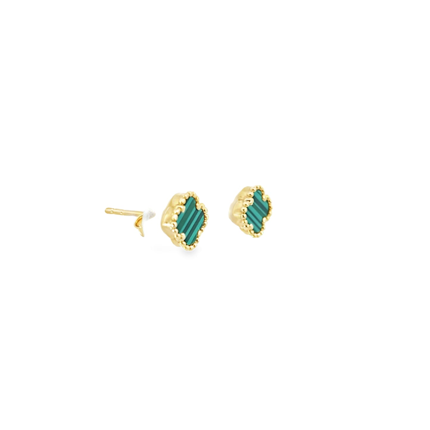 Genuine 14kt Gold Clover Earrings – Malachite Inlay for Women