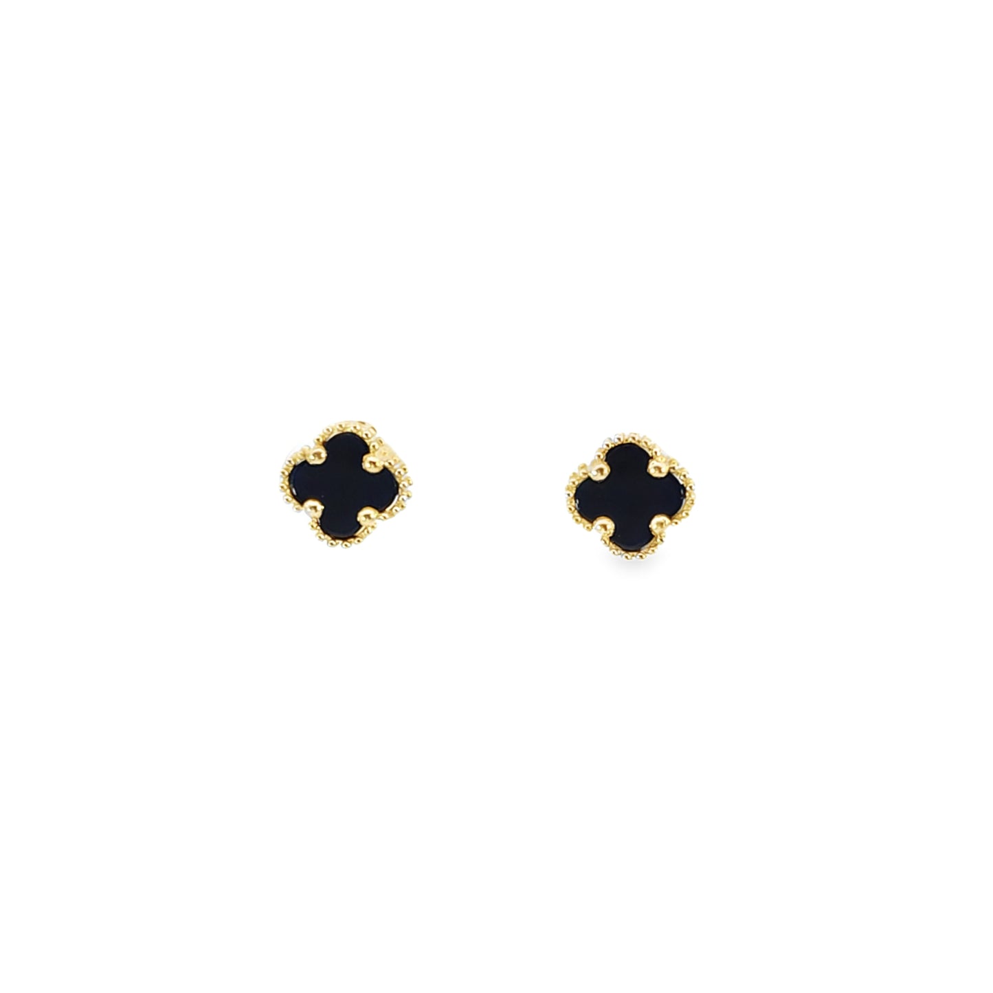 Genuine 14kt Gold Clover Earrings – Onyx Semi Precious for Women