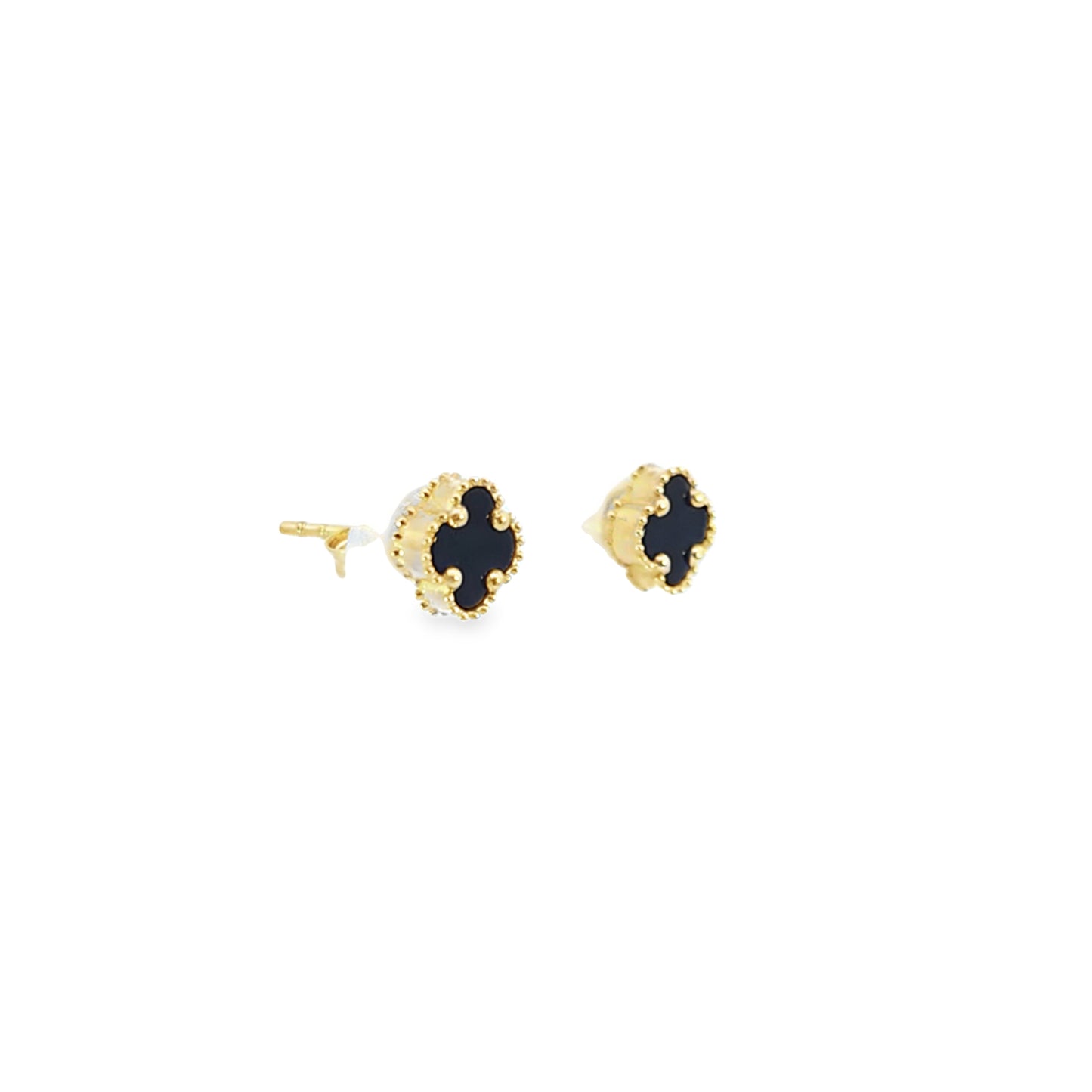 Genuine 14kt Gold Clover Earrings – Onyx Semi Precious for Women