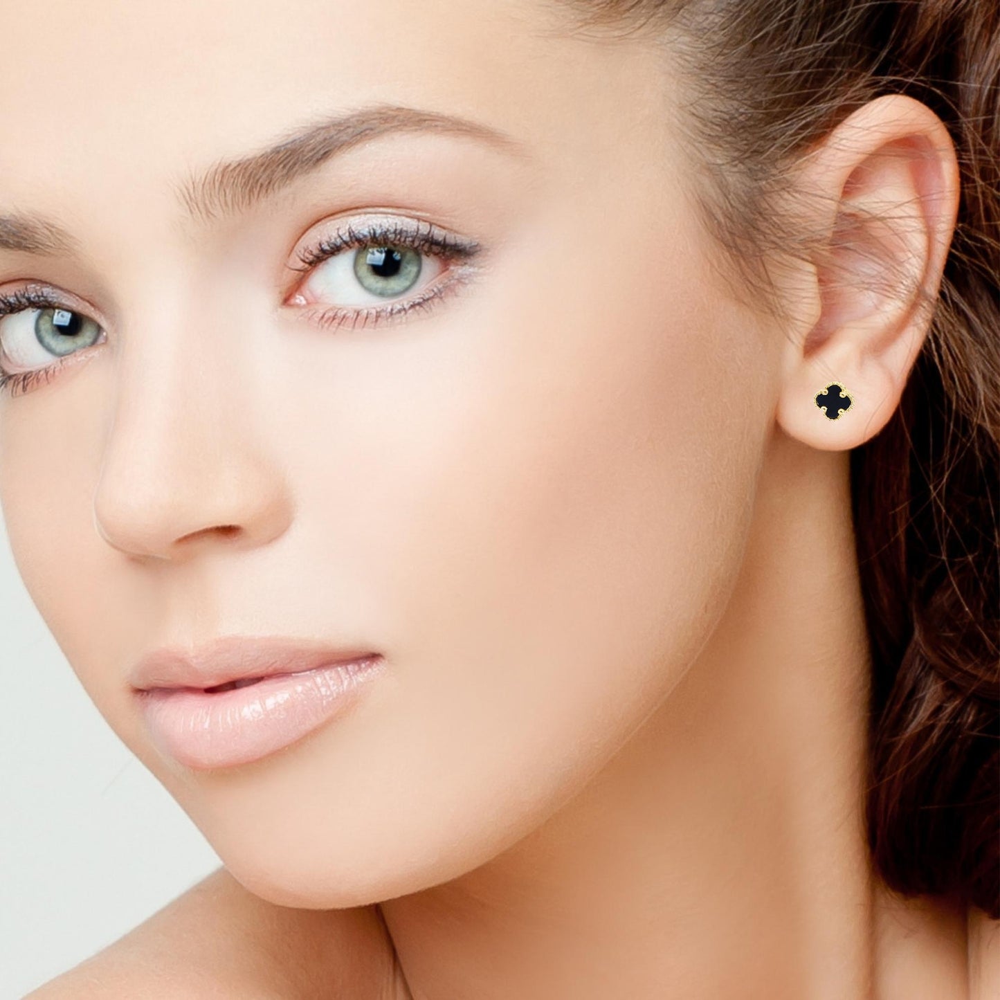 Genuine 14kt Gold Clover Earrings – Onyx Semi Precious for Women