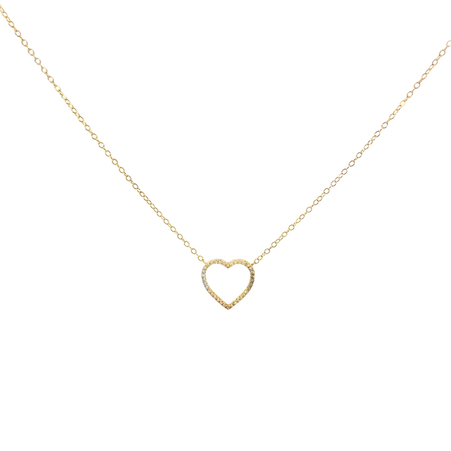 Front view of 14k solid gold diamond heart pendant necklace
