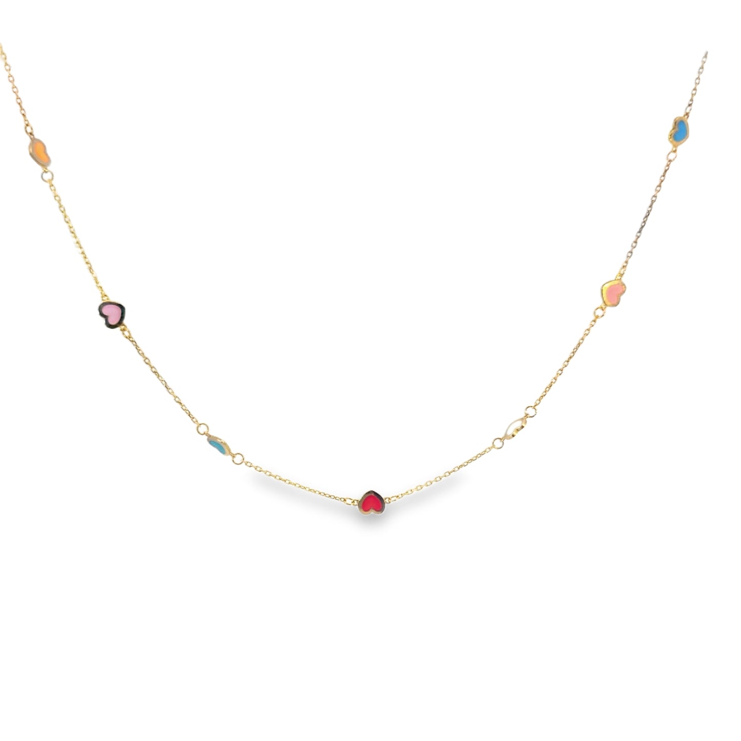 14K Solid Gold Multi-Color Enamel Heart Necklace – Dainty Heart Necklace for Women