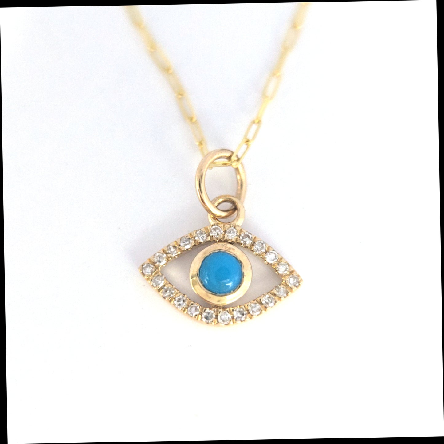 14kt Solid Gold Evil Eye Pendant Necklace with Diamonds and Turquoise