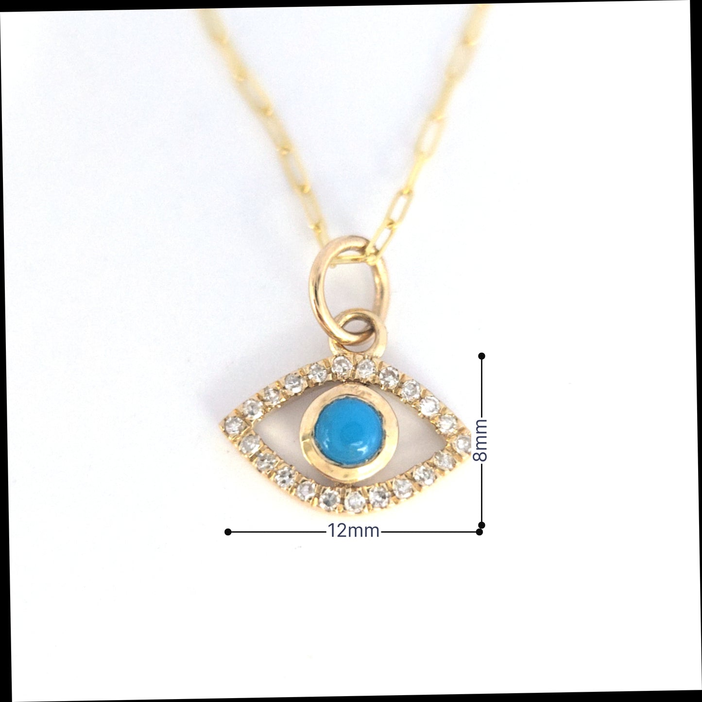 14kt Solid Gold Evil Eye Pendant Necklace with Diamonds and Turquoise