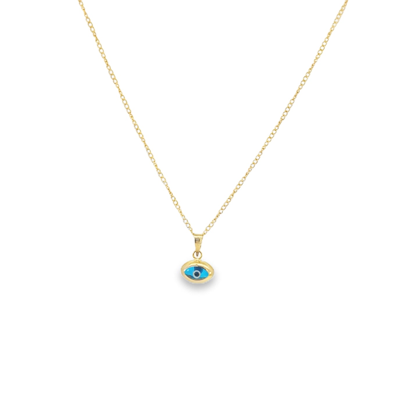 14kt Solid Gold Evil Eye Pendant on Flat Cuban Chain