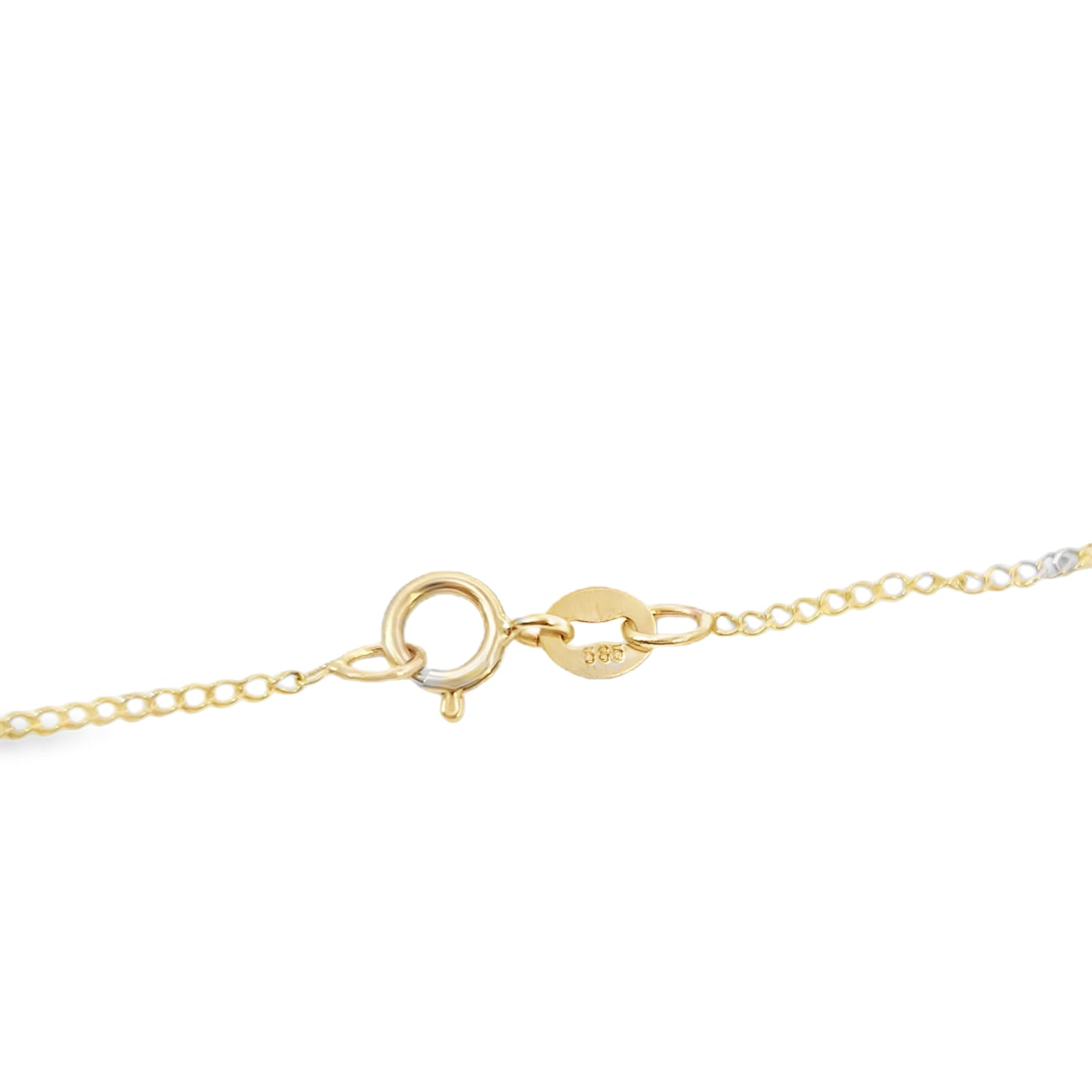 14kt Solid Gold Evil Eye Pendant on Flat Cuban Chain