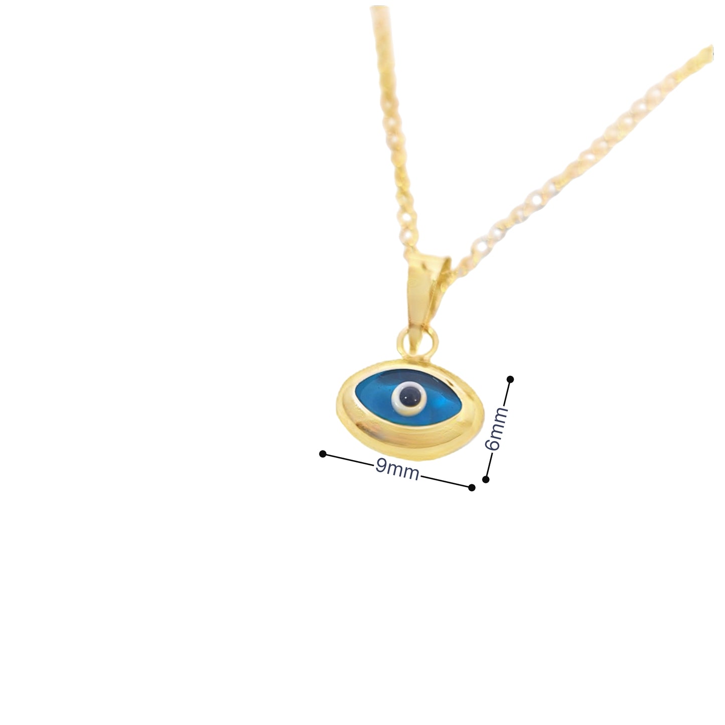 14kt Solid Gold Evil Eye Pendant on Flat Cuban Chain
