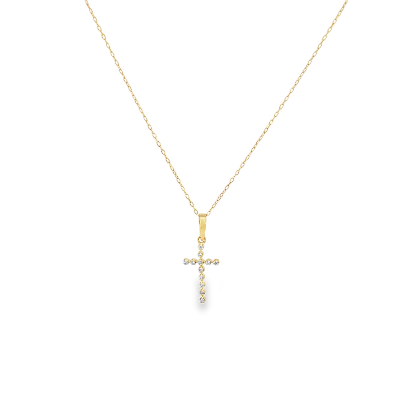 14kt Solid Gold Diamond Cross Pendant Necklace