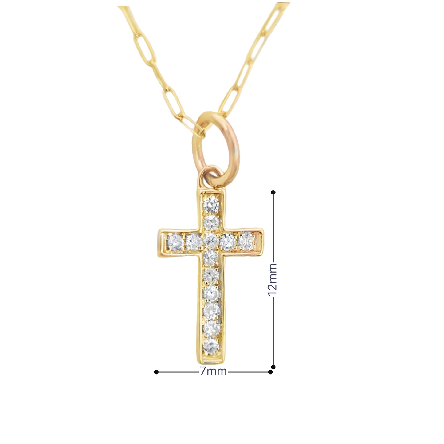 14kt Solid Gold Diamond Cross Pendant Necklace with Paperclip Chain