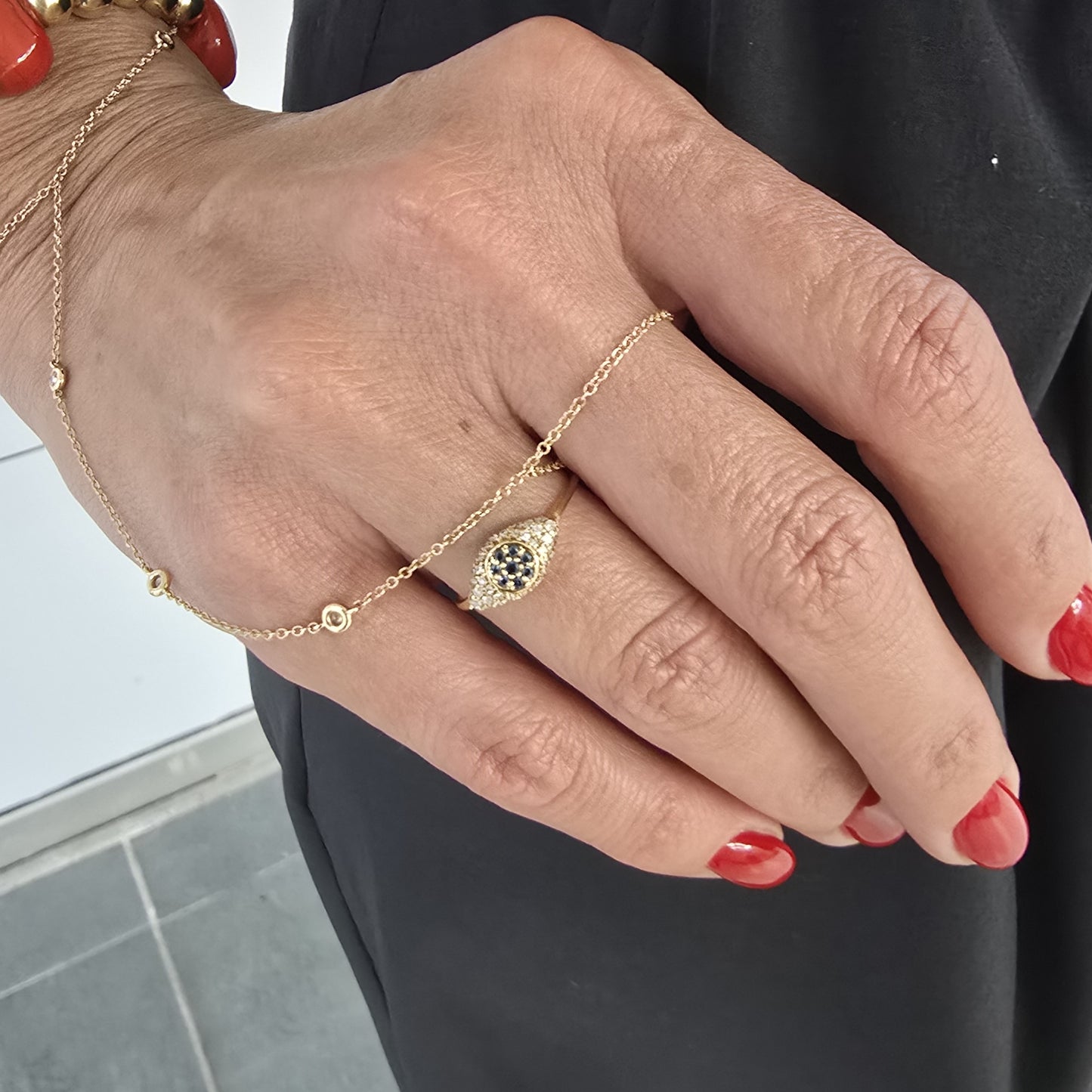 Solid 14K Gold Evil Eye Diamond Ring – Symbol of Protection
