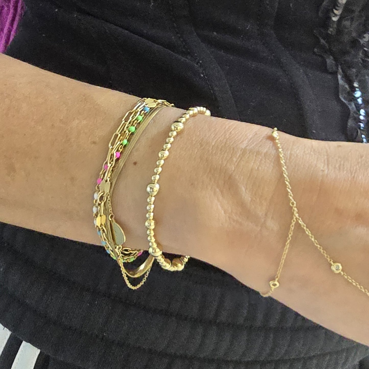 14kt Gold Filled Beaded Bracelet - Alternate Pattern of 3mm, 4mm & 5mm Beads, Tarnish-Free Jewelry