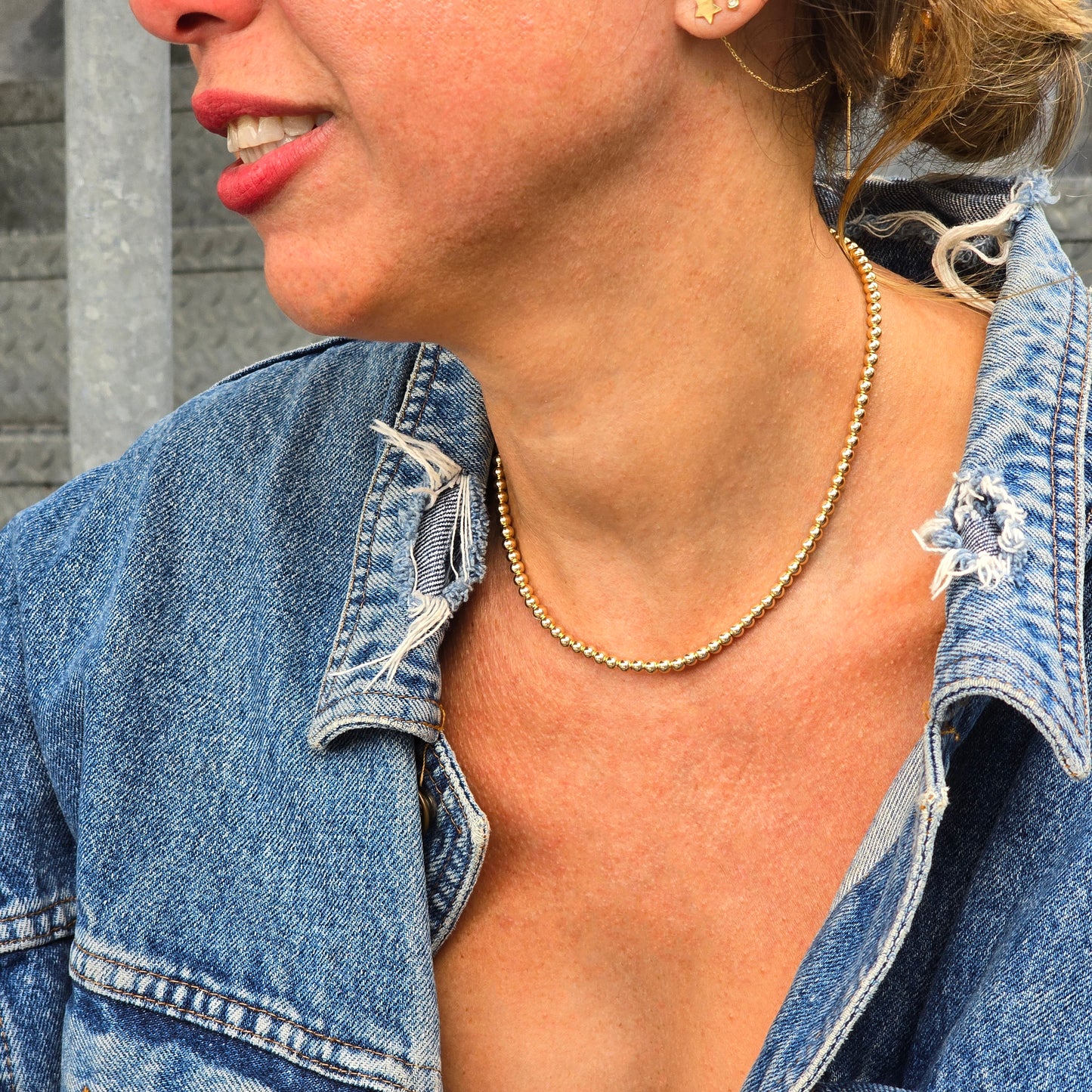 Anela 14 kt Gold Filled 4mm Beaded Necklace for Layering