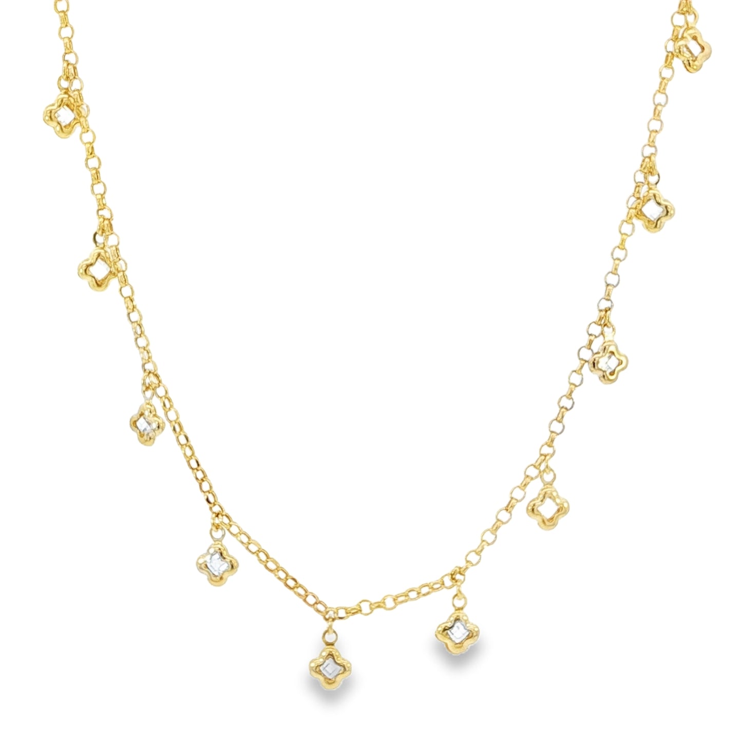 14k Solid Gold Cubic Zirconia Flower Charm Anklet