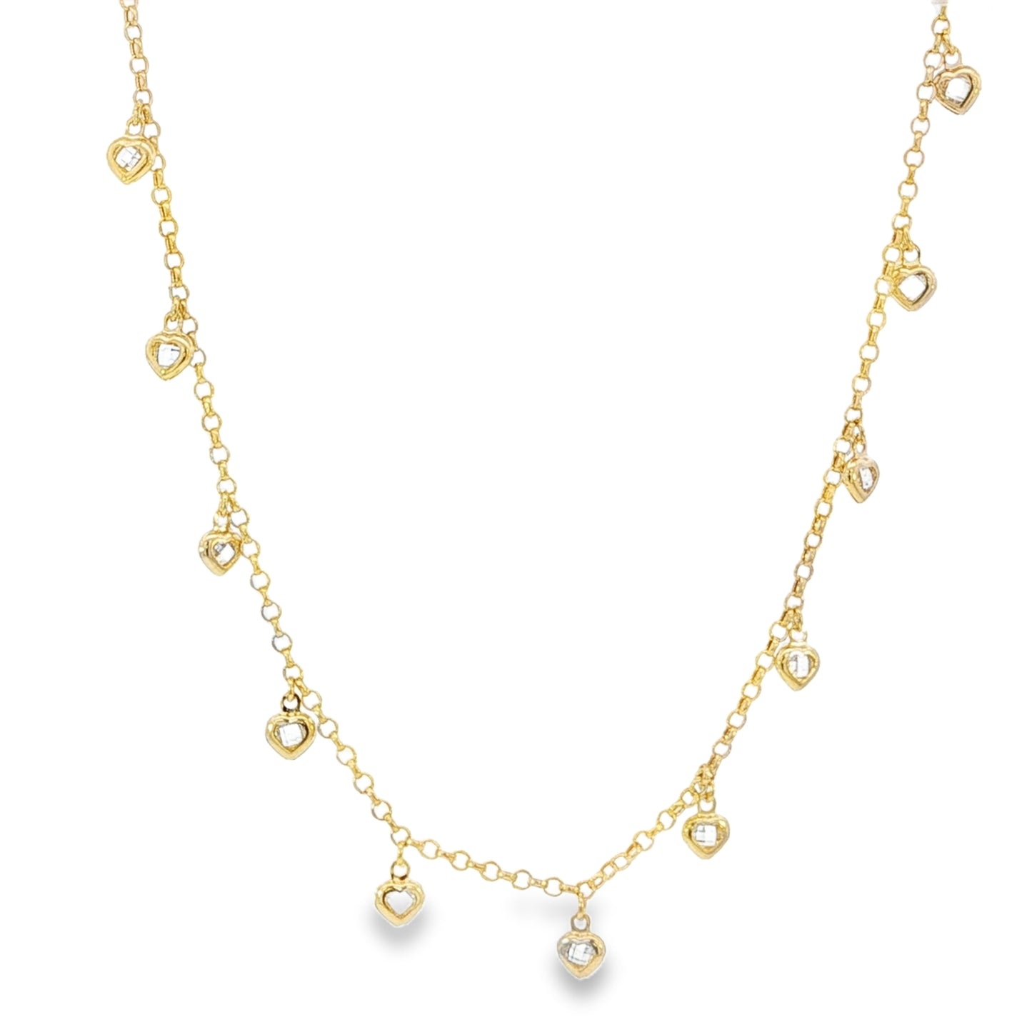 14k Solid Gold Anklet with Cubic Zirconia Heart Charms