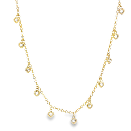 14k Solid Gold Anklet with Cubic Zirconia Heart Charms