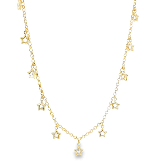 14k Solid Gold Anklet with Cubic Zirconia Star Charms