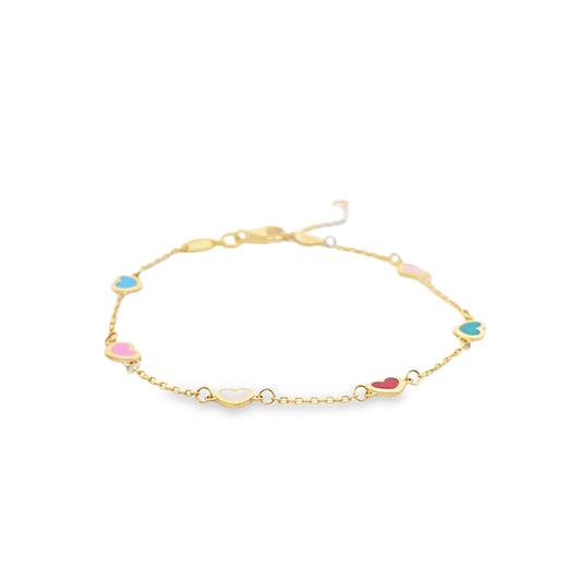 14kt Solid Gold Enamel Heart Bracelet
