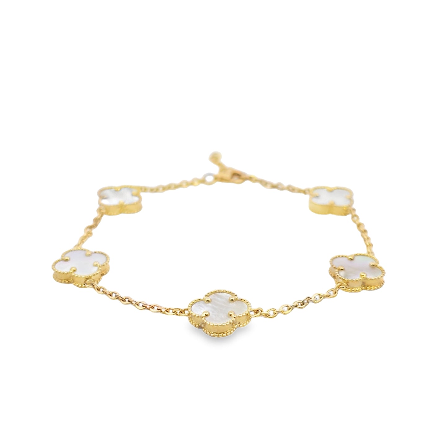 14K Solid Gold Black Mother of Pearl Clover Bracelet – Luxury Four-Leaf Charm Jewelry for Women