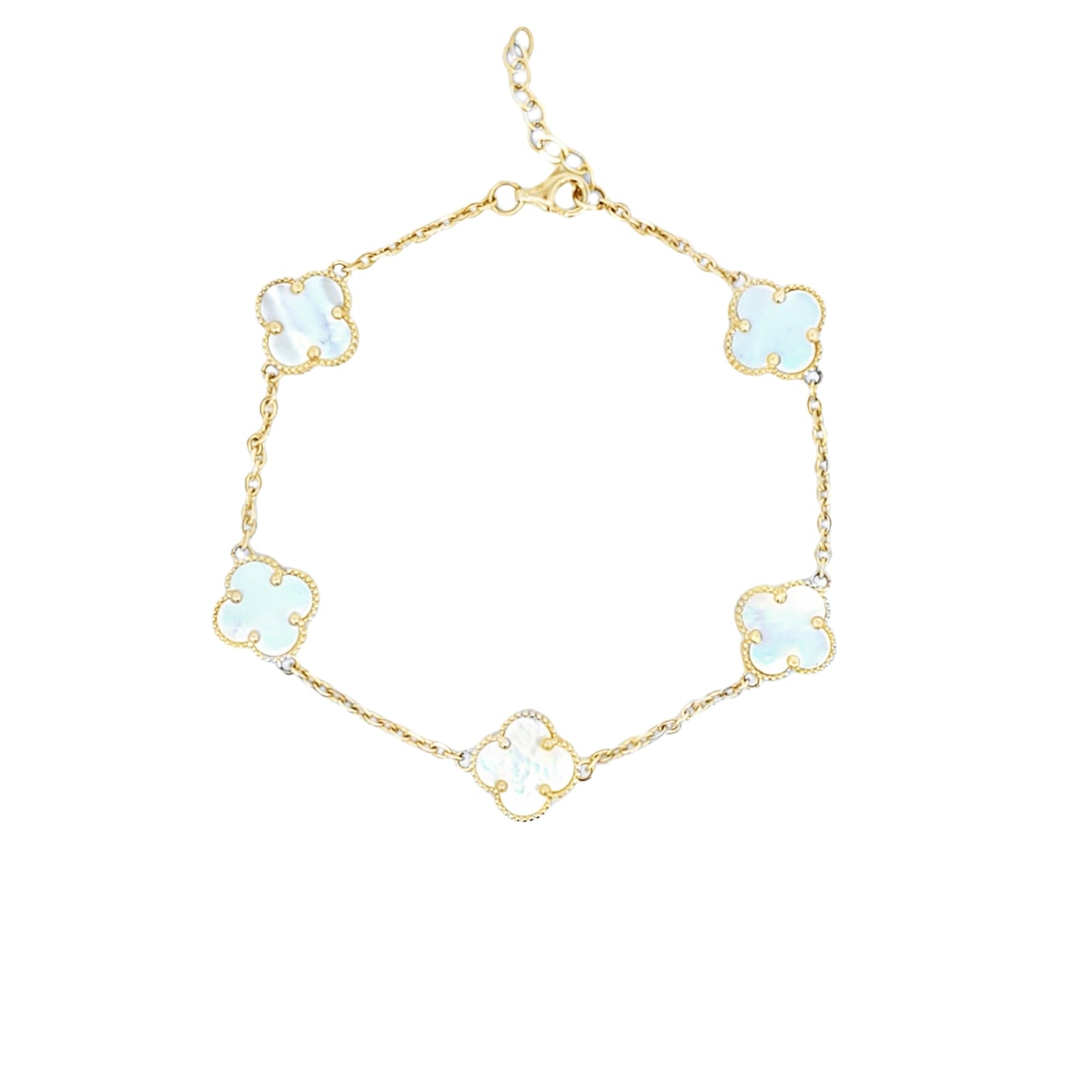 14K Solid Gold Black Mother of Pearl Clover Bracelet – Luxury Four-Leaf Charm Jewelry for Women