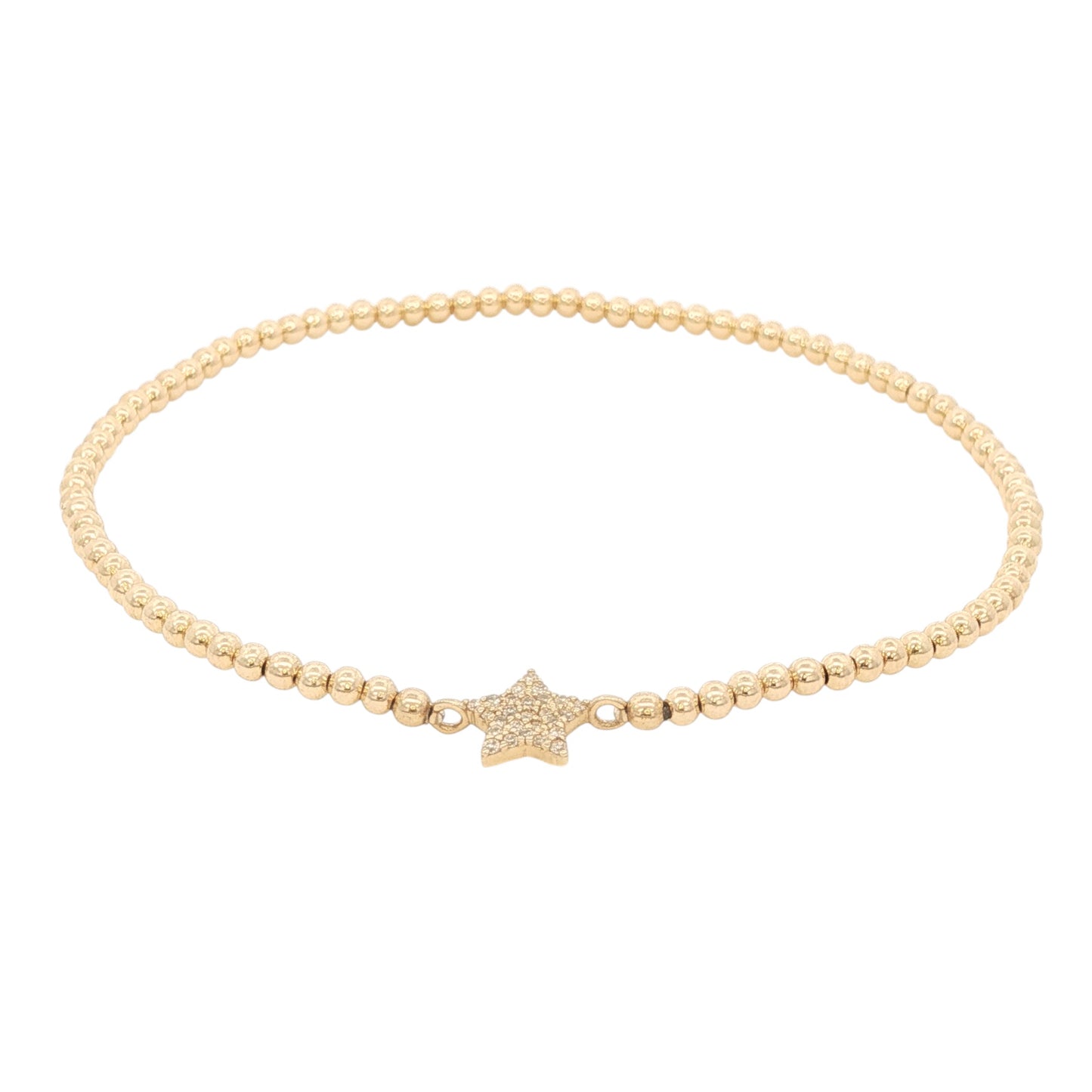 Yellow Gold Beaded Bracelets with Solid Gold and Diamond Pendant