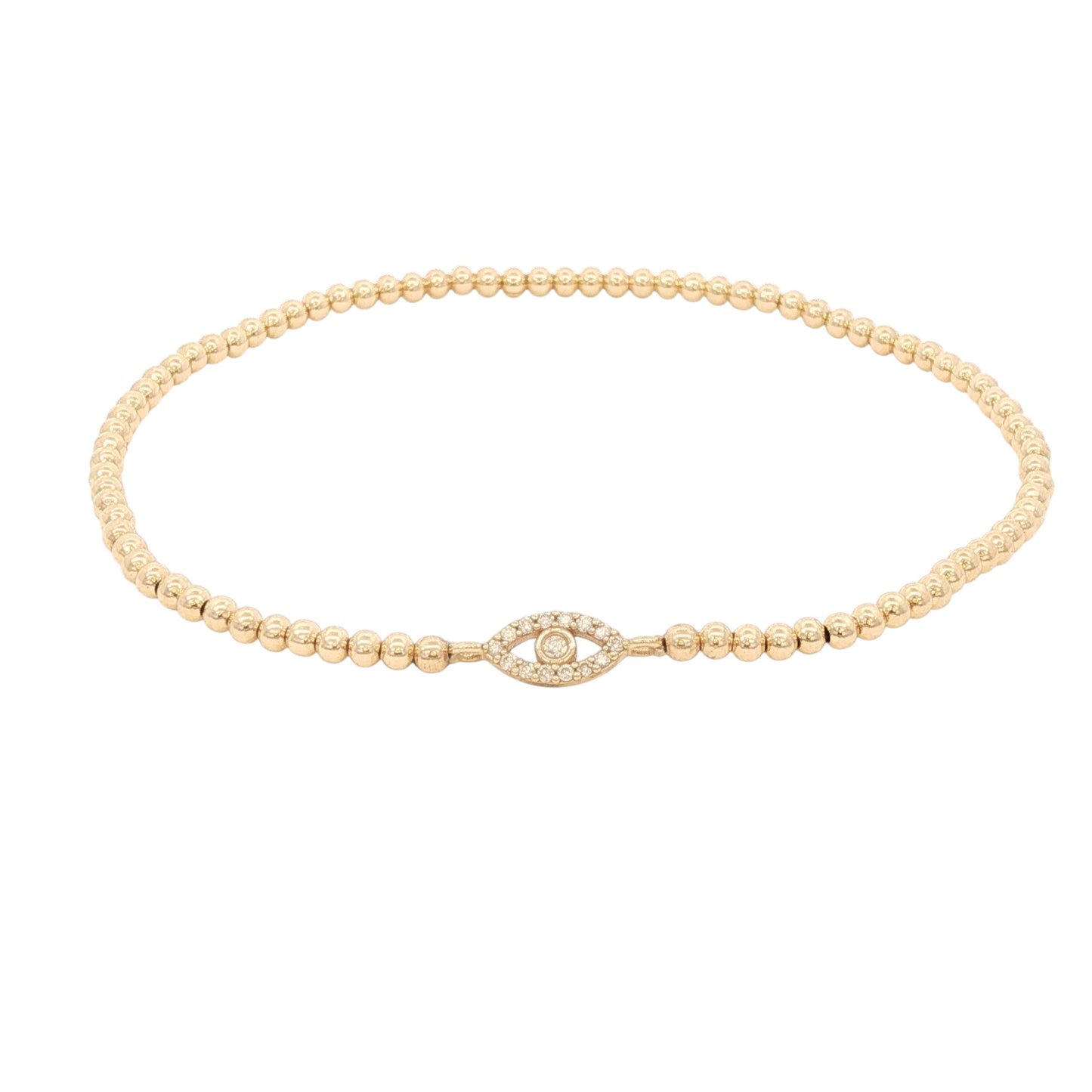 Yellow Gold Beaded Bracelets with Solid Gold and Diamond Pendant