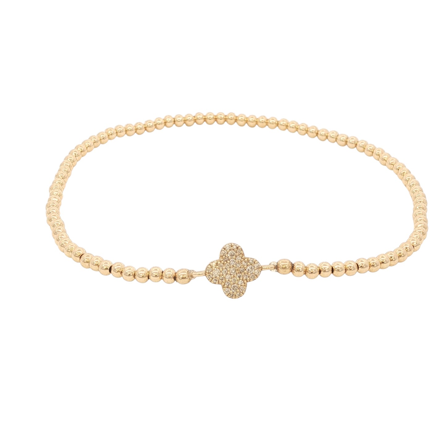 Yellow Gold Beaded Bracelets with Solid Gold and Diamond Pendant