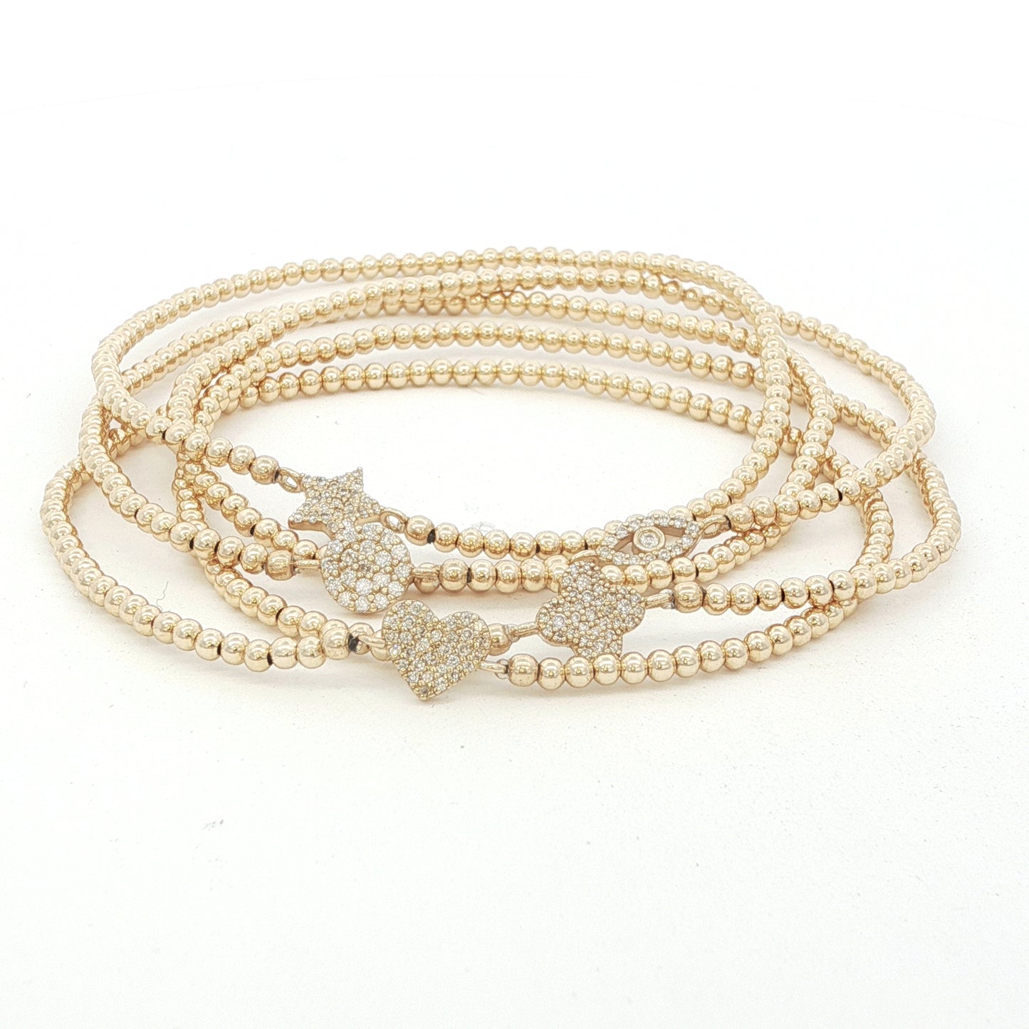 Yellow Gold Beaded Bracelets with Solid Gold and Diamond Pendant