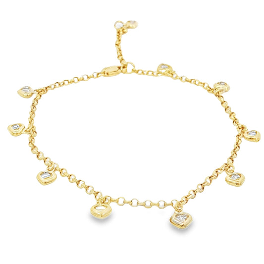 14k Solid Gold Bracelet with Cubic Zirconia Heart Charms