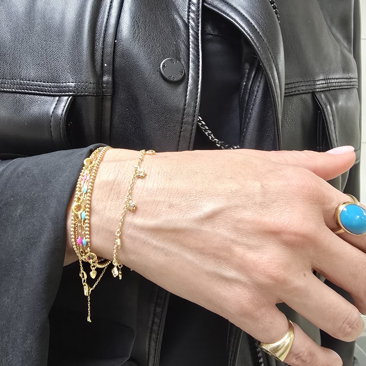 14k Solid Gold Bracelet with Cubic Zirconia Flower Charms
