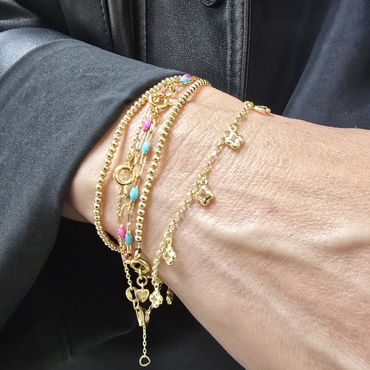 14k Solid Gold Bracelet with Cubic Zirconia Flower Charms