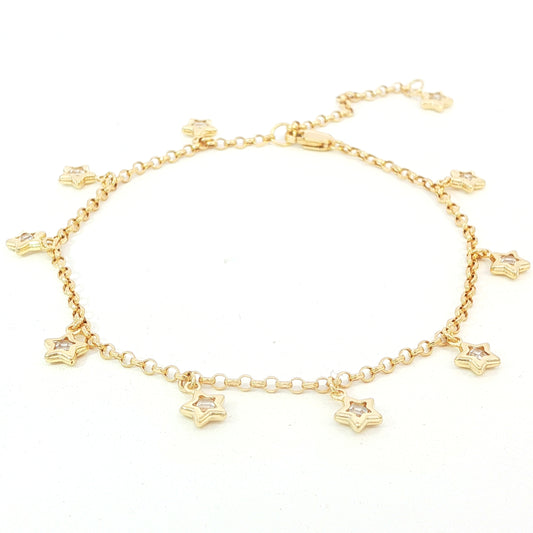 14k Solid Gold Bracelet with Cubic Zirconia Star Charms