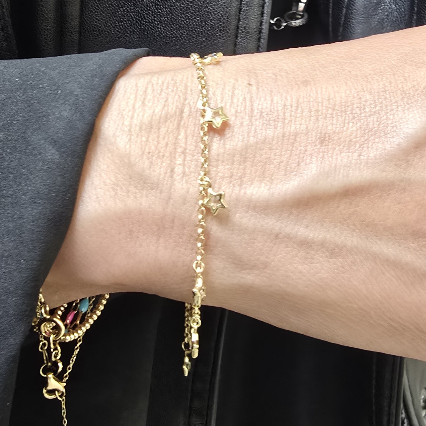 14k Solid Gold Bracelet with Cubic Zirconia Star Charms