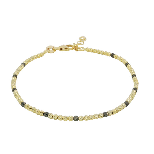 14k Solid Gold Diamond Cut Black Bead Bracelet
