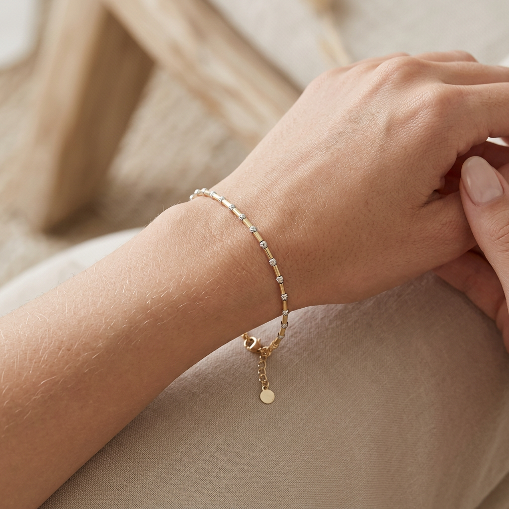 14k Solid Gold Diamond Cut Tube Bracelet