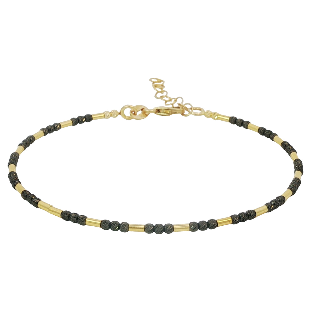 14k Solid Gold Diamond Cut Black Bead Bangle