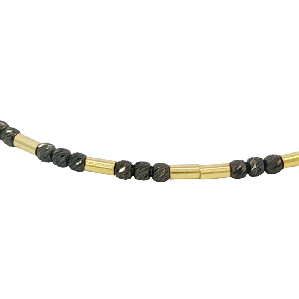 14k Solid Gold Diamond Cut Black Bead Bangle