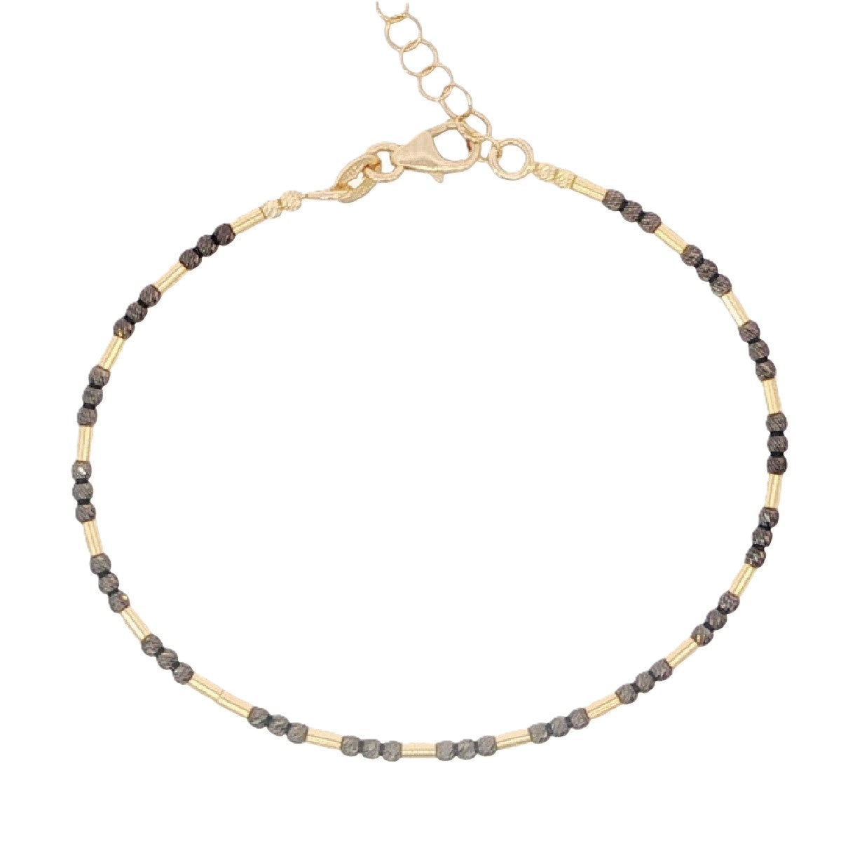 14k Solid Gold Diamond Cut Black Bead Bangle
