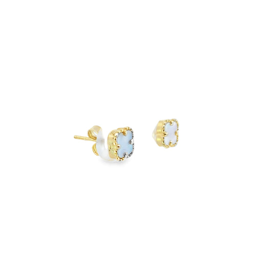 Genuine 14kt Gold Clover Earrings – Mother of Pearl Inlay for Women