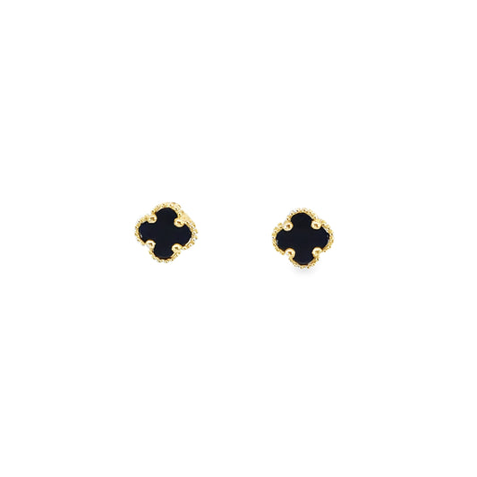 Genuine 14kt Gold Clover Earrings – Onyx Semi Precious for Women
