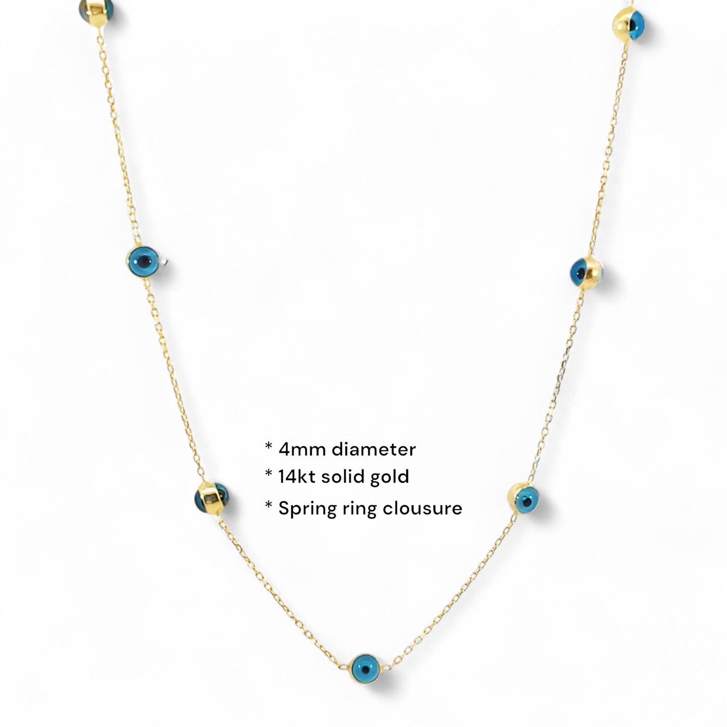 Solid 14K Gold Evil Eye Station Necklace