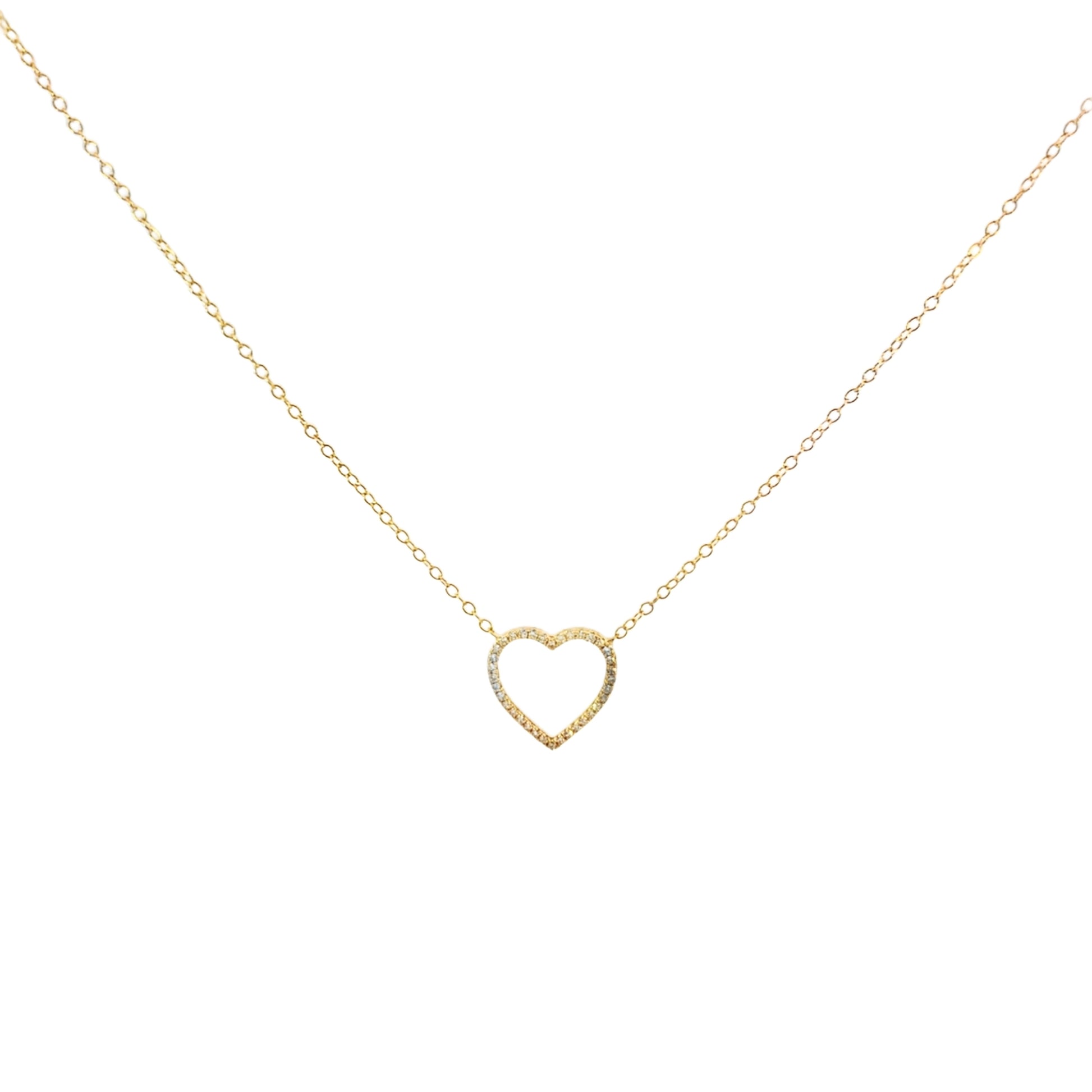 Front view of 14k solid gold diamond heart pendant necklace