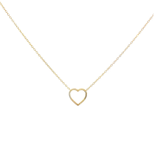 Front view of 14k solid gold diamond heart pendant necklace