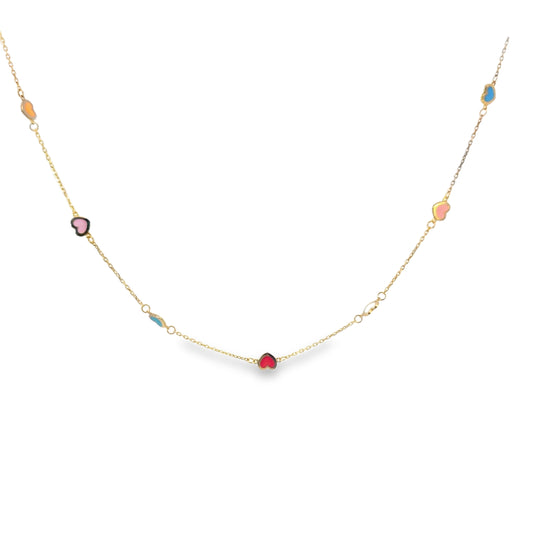 14K Solid Gold Multi-Color Enamel Heart Necklace – Dainty Heart Necklace for Women